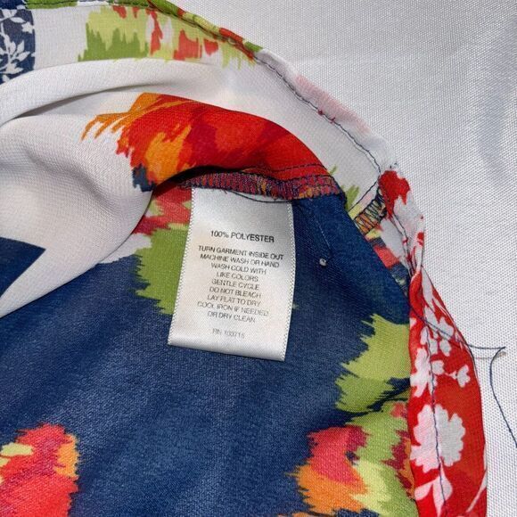 Valerie Stevens Shirt Womens XL Red/Blue Floral Short Sleeve Sheer Cinch Waist - Picture 7 of 8